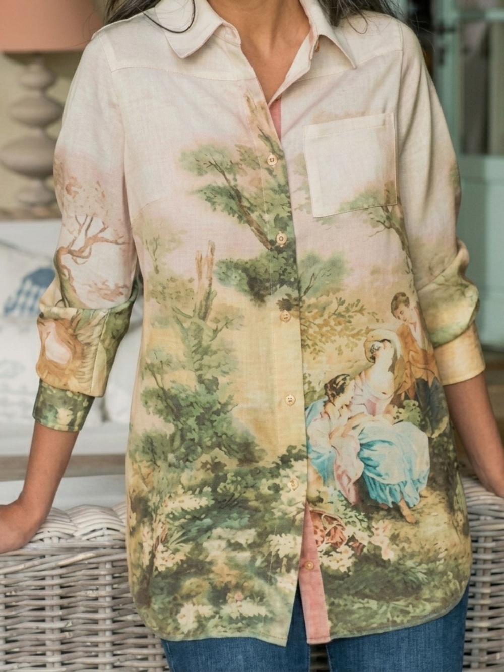 New Soft Surroundings Romanticism Antique Print Blouse
